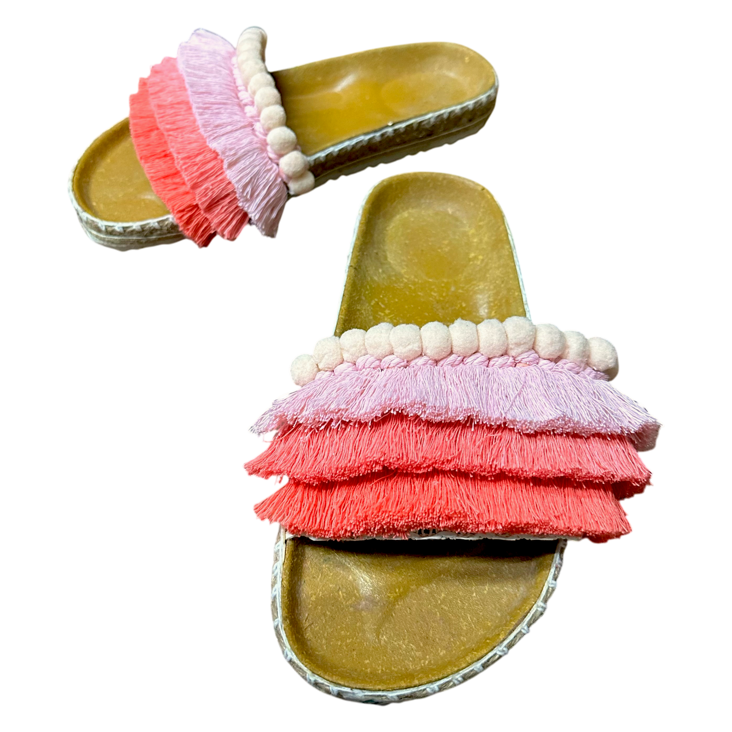 Bali Pink Fringe Slides (Birken Insole)