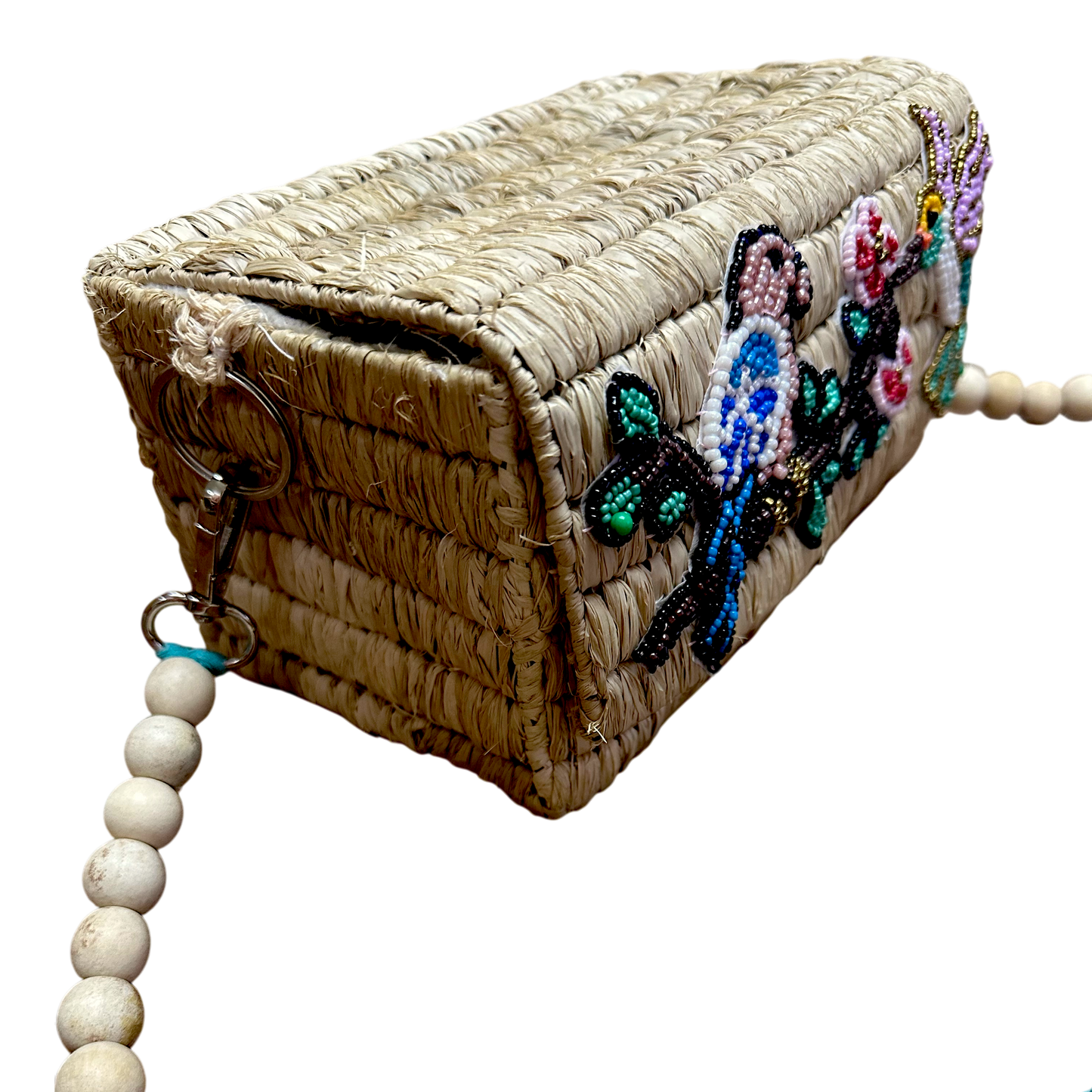 Bird Beads Box Bag (Natural Raffia)