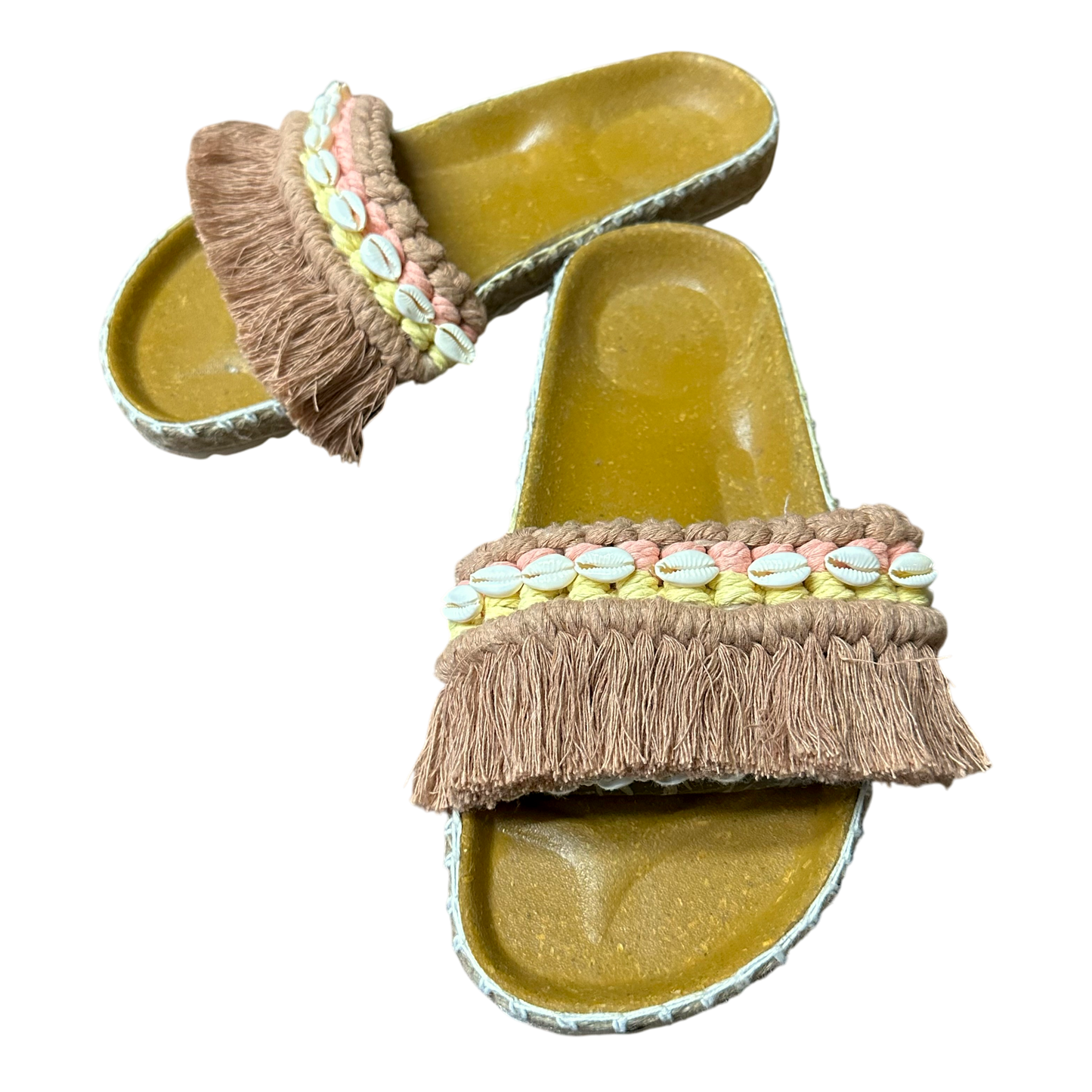 Bolinao Fringe Slides (3 Colors) – Handmade Shell Accent Sandals (Birken Insole)
