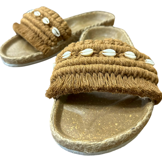 Bolinao Slides Burnt Caramel – Handmade Shell Accent Sandals (Birken Insole)