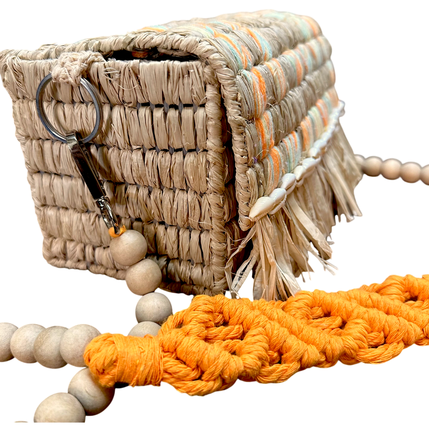 Tarangban Raffia Sling Box Bag Orange