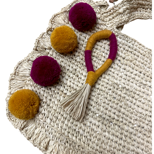 Asik-asik Fuchsia & Caramel brown Raffia Bag