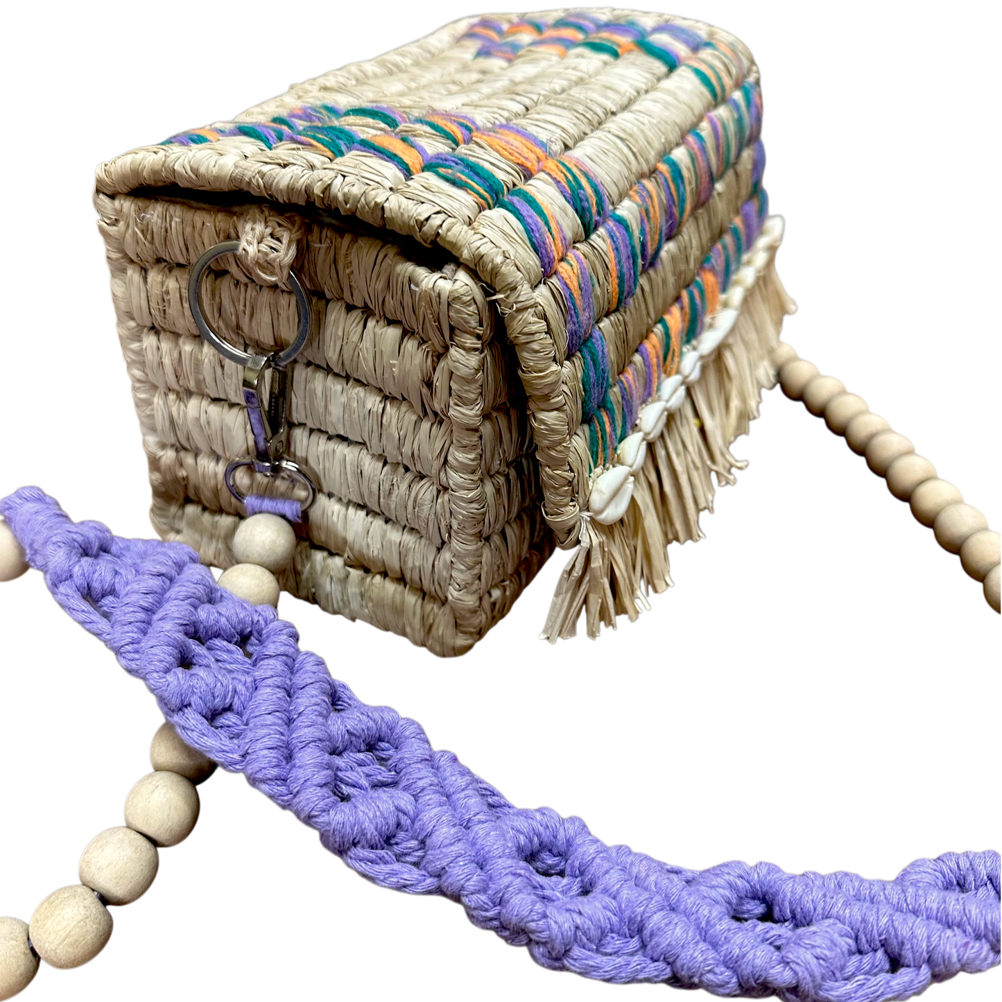 Tarangban Raffia Sling Box Bag Lilac