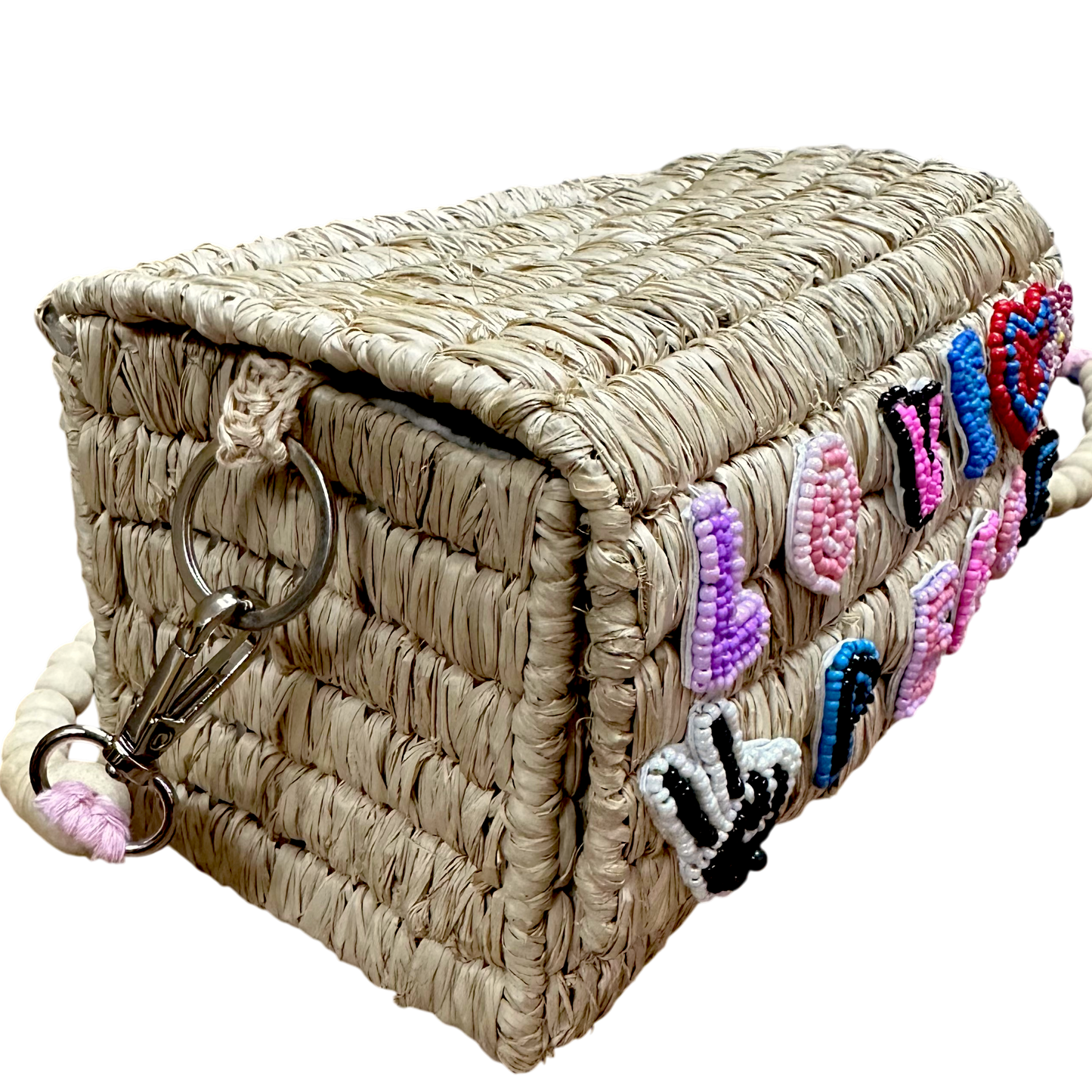 Love & Peace Raffia Box Bag (Natural Raffia)