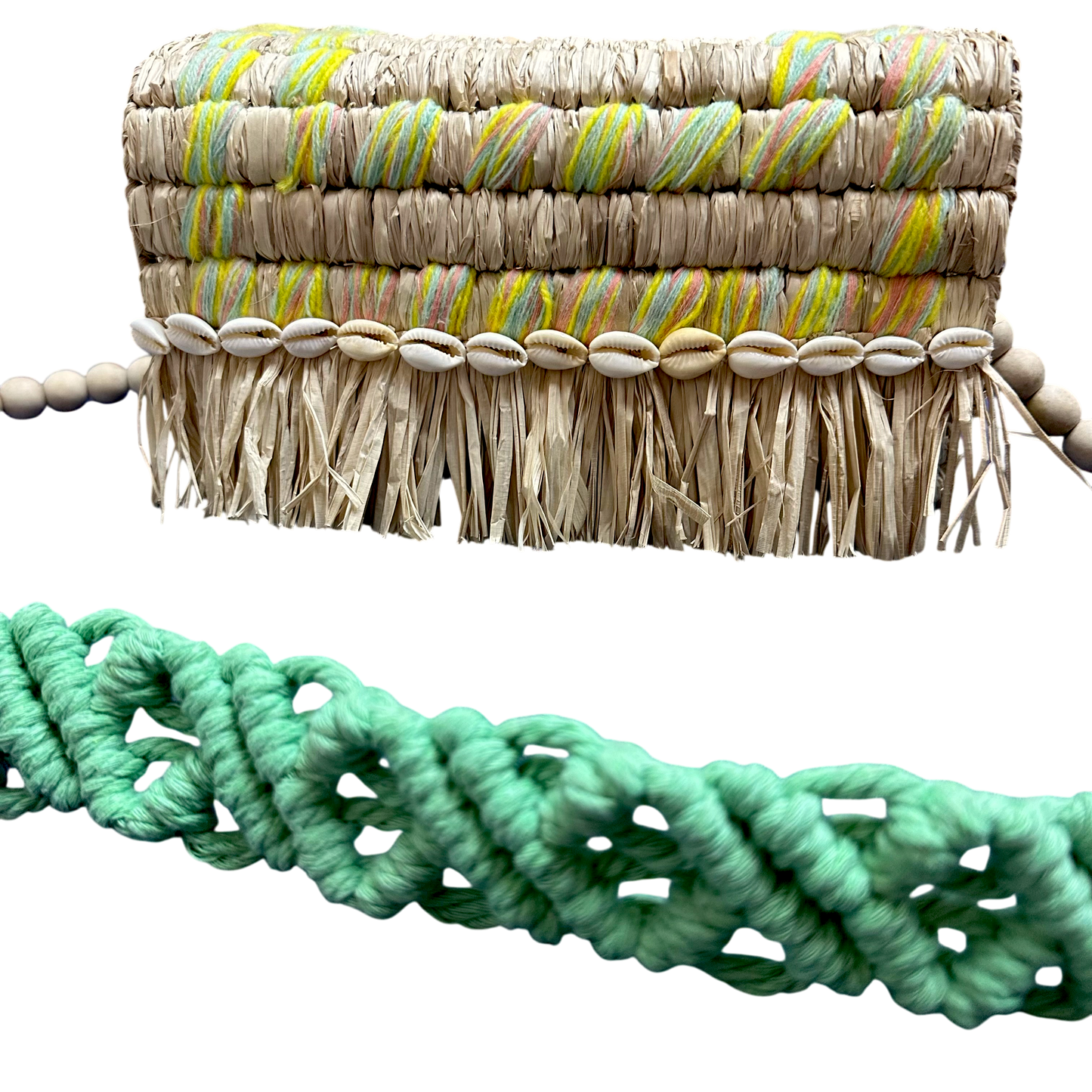 Tarangban Raffia Sling Box Bag Mint