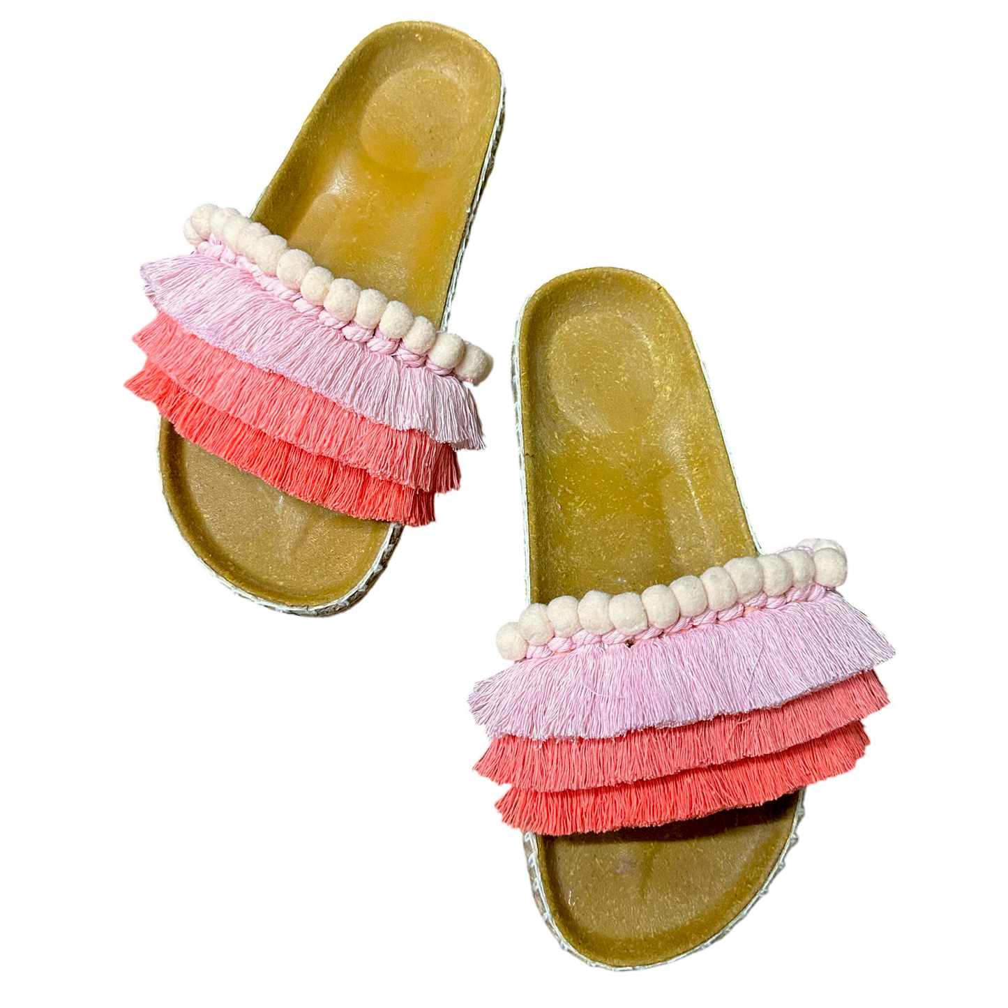 Bali Pink Fringe Slides (Birken Insole)