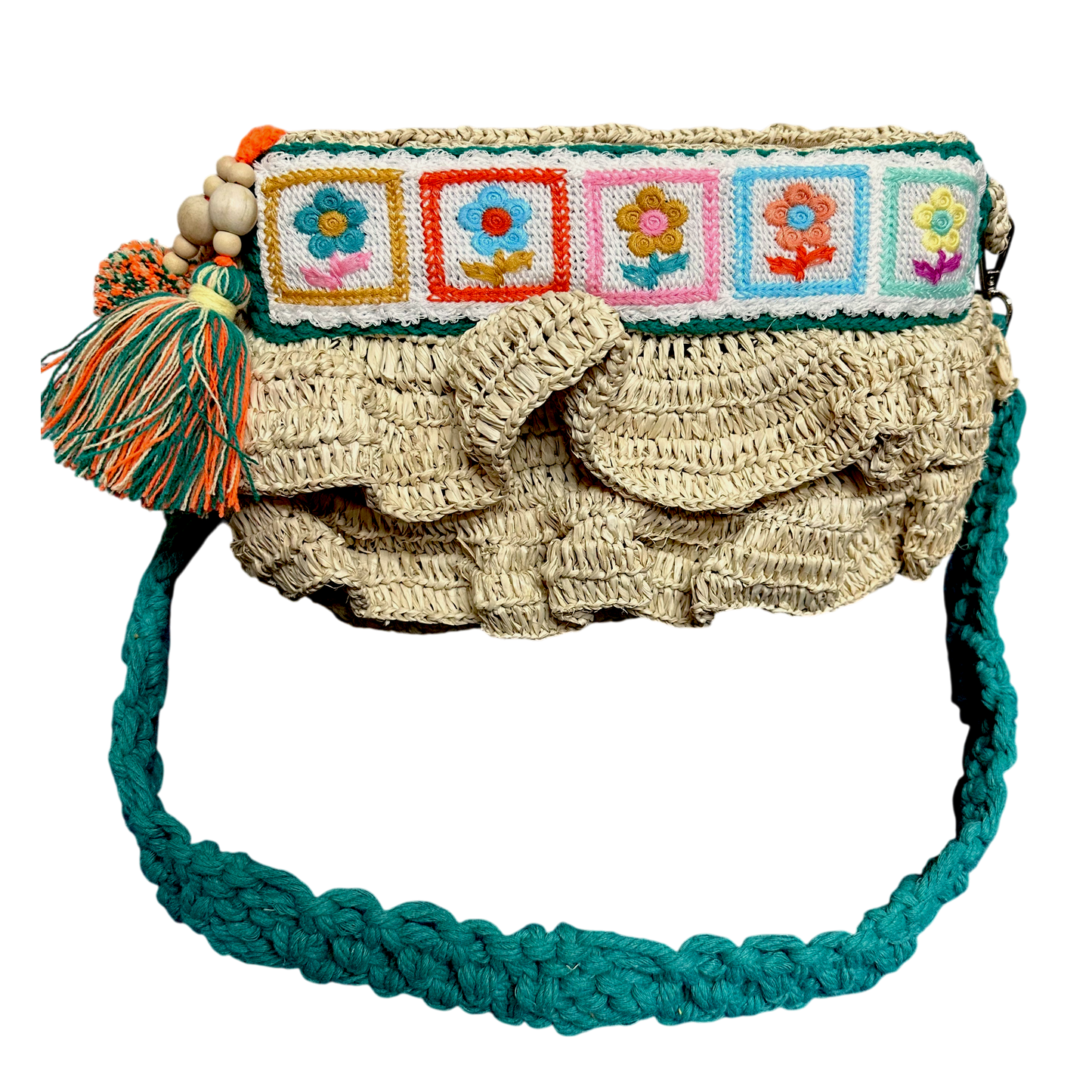 Bega Teal Raffia Bag