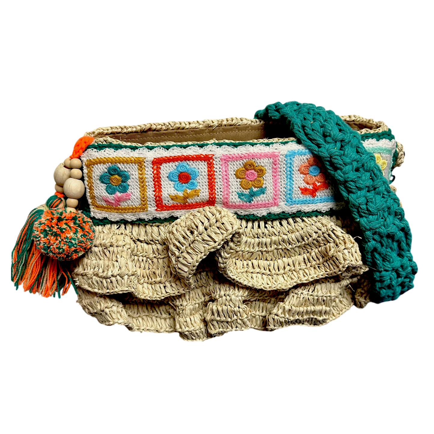 Bega Teal Raffia Bag