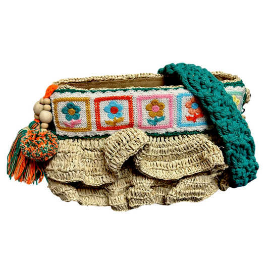 Bega Teal Raffia Bag