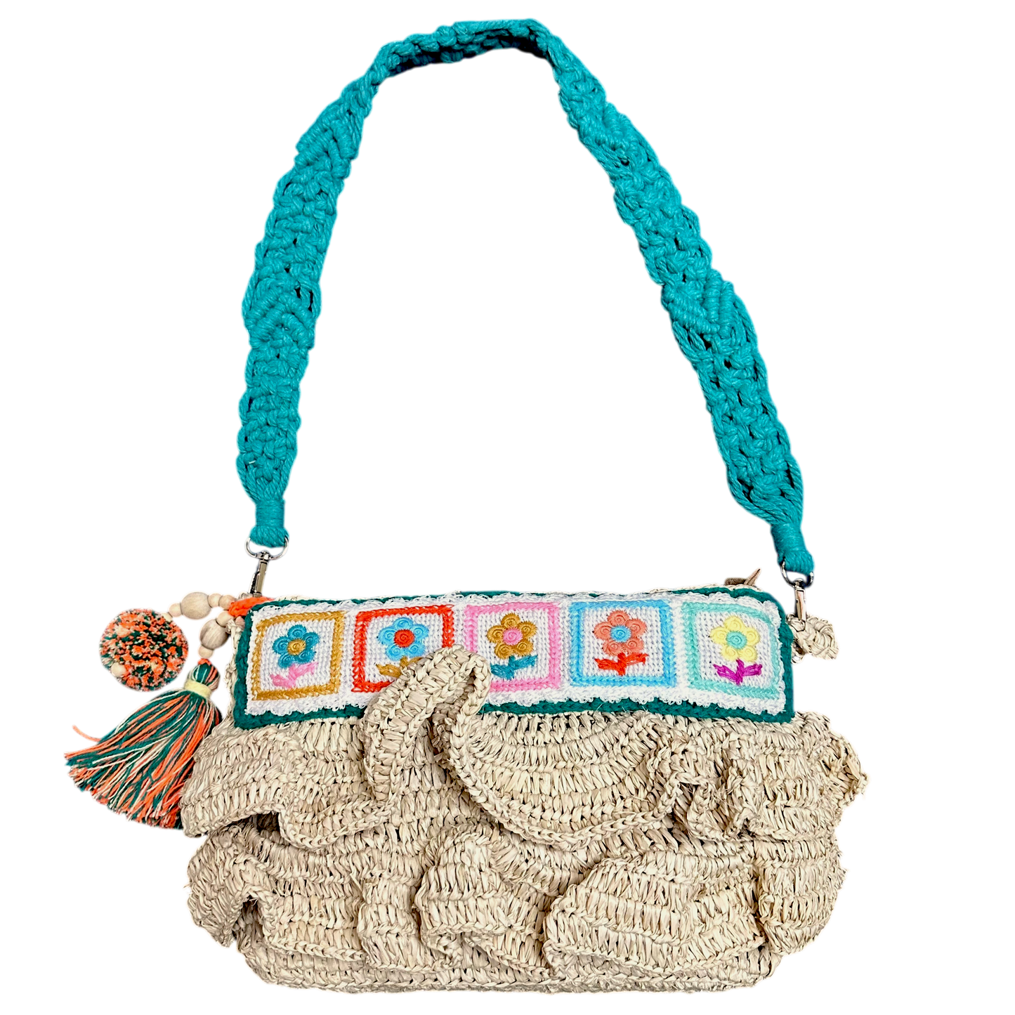 Bega Teal Raffia Bag