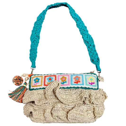Bega Teal Raffia Bag