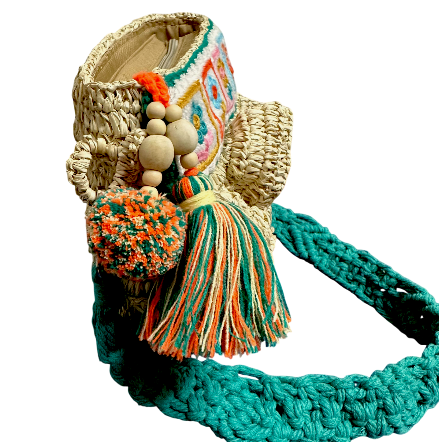 Bega Teal Raffia Bag