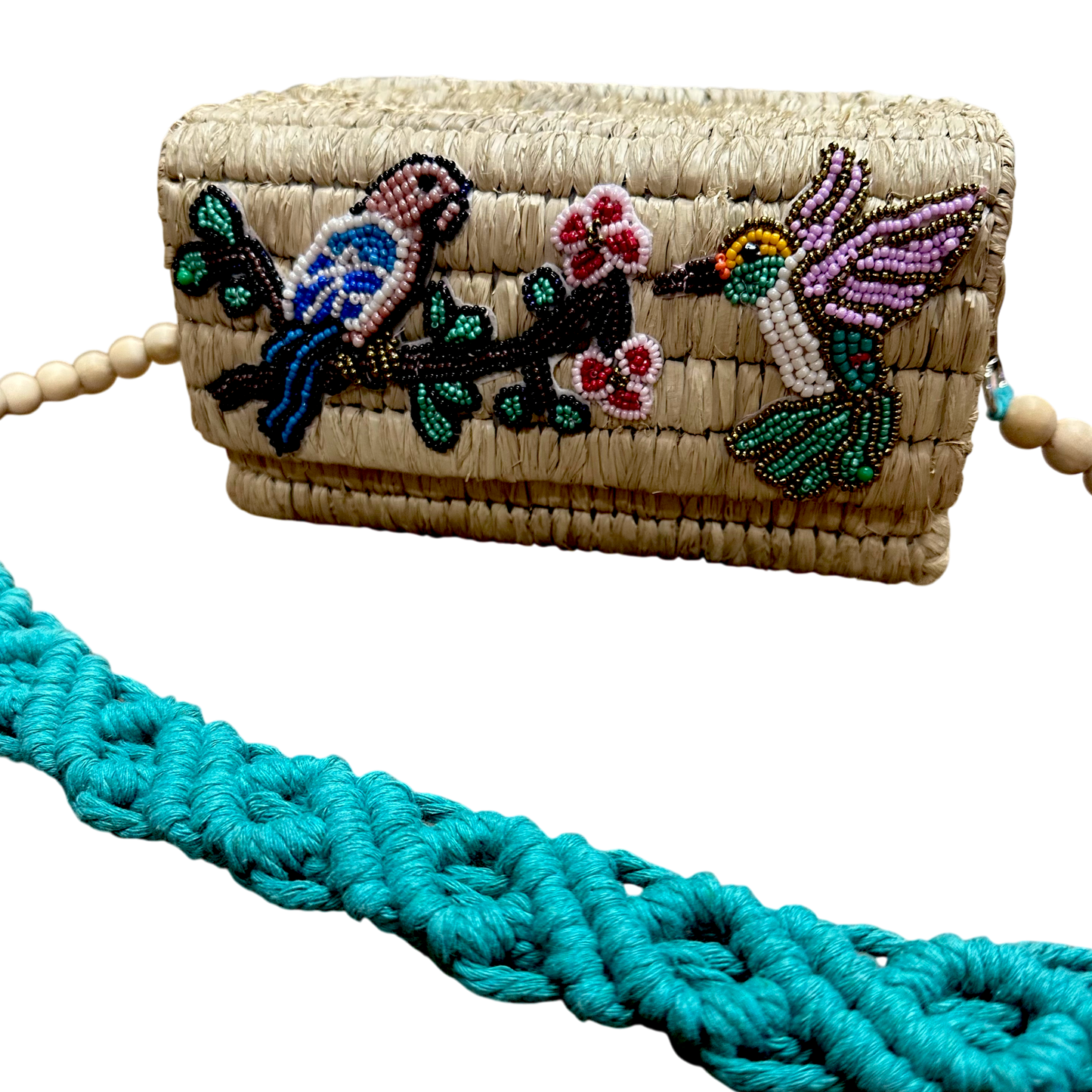 Bird Beads Box Bag (Natural Raffia)