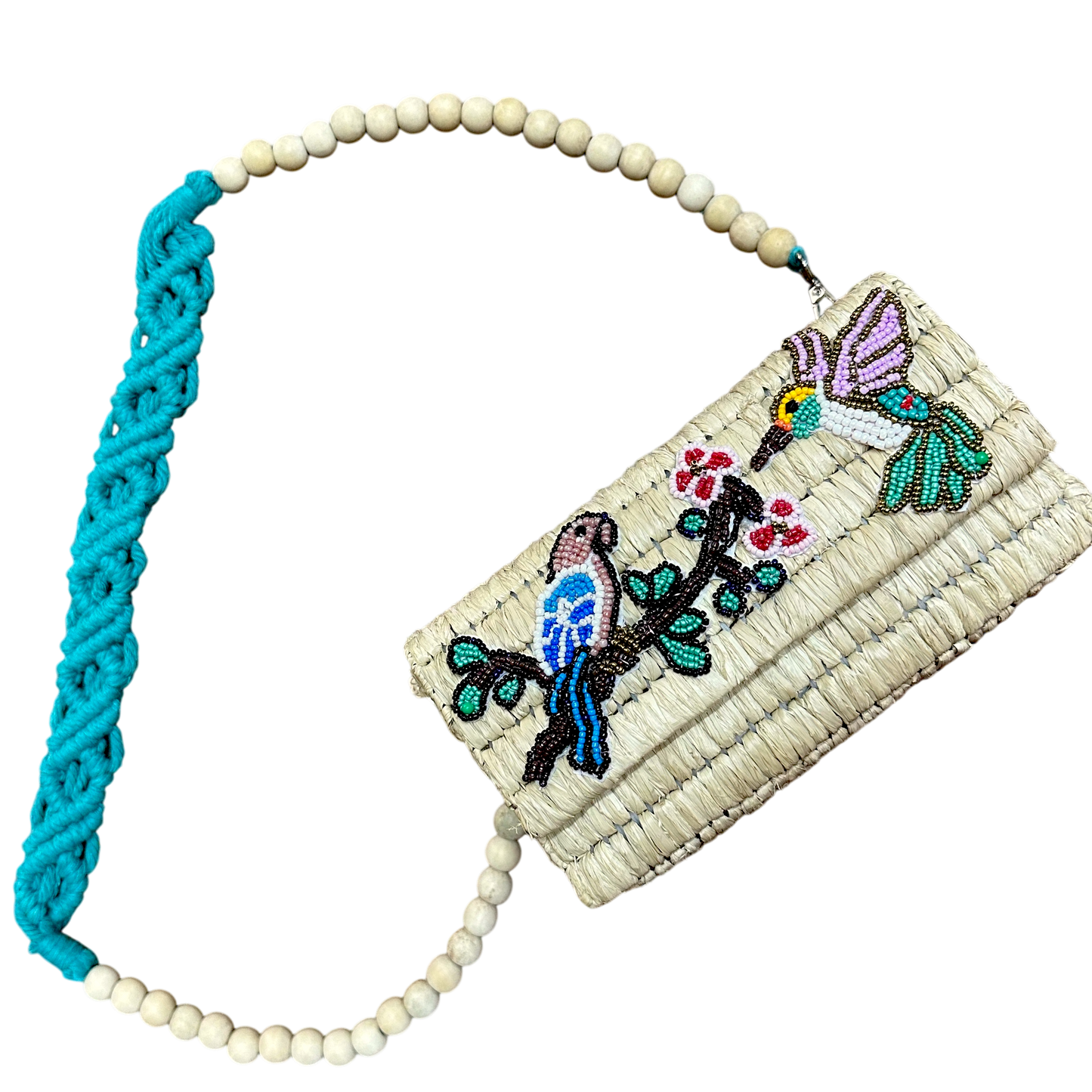 Bird Beads Box Bag (Natural Raffia)