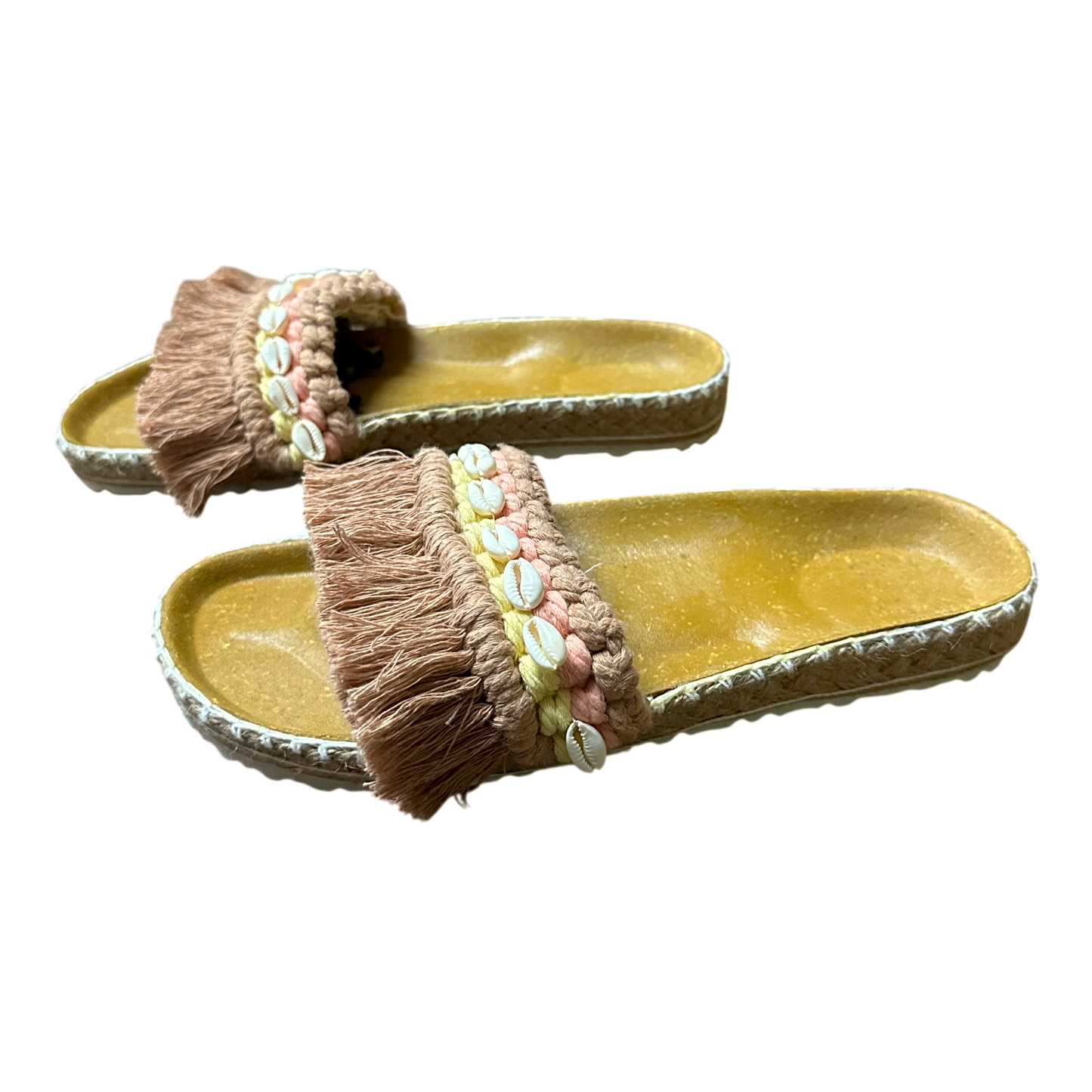 Bolinao Fringe Slides (3 Colors) – Handmade Shell Accent Sandals (Birken Insole)