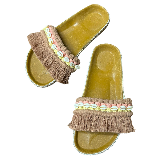 Bolinao Fringe Slides (3 Colors) – Handmade Shell Accent Sandals (Birken Insole)