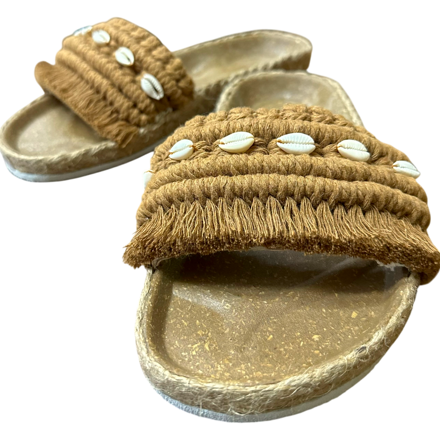Bolinao Slides Burnt Caramel – Handmade Shell Accent Sandals (Birken Insole)
