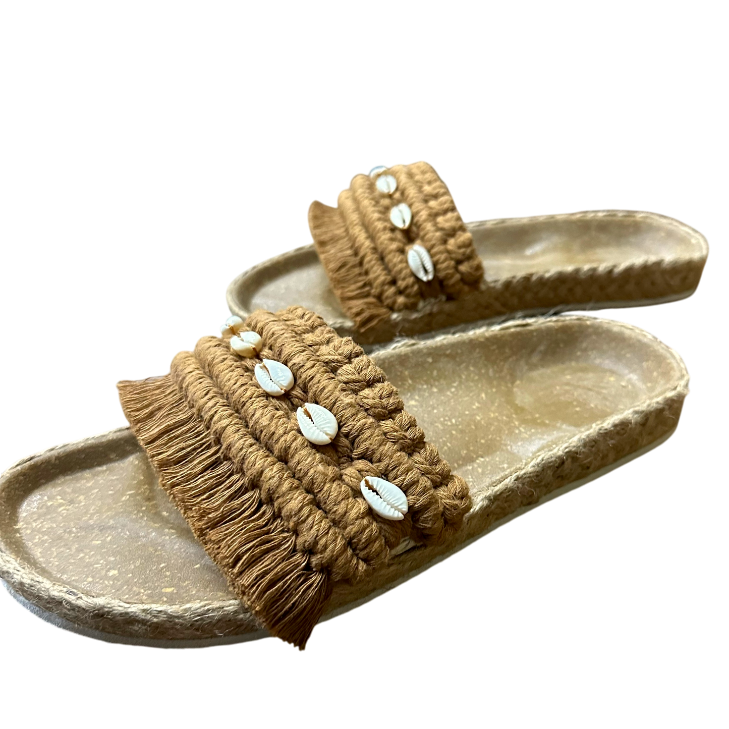 Bolinao Slides Burnt Caramel – Handmade Shell Accent Sandals (Birken Insole)
