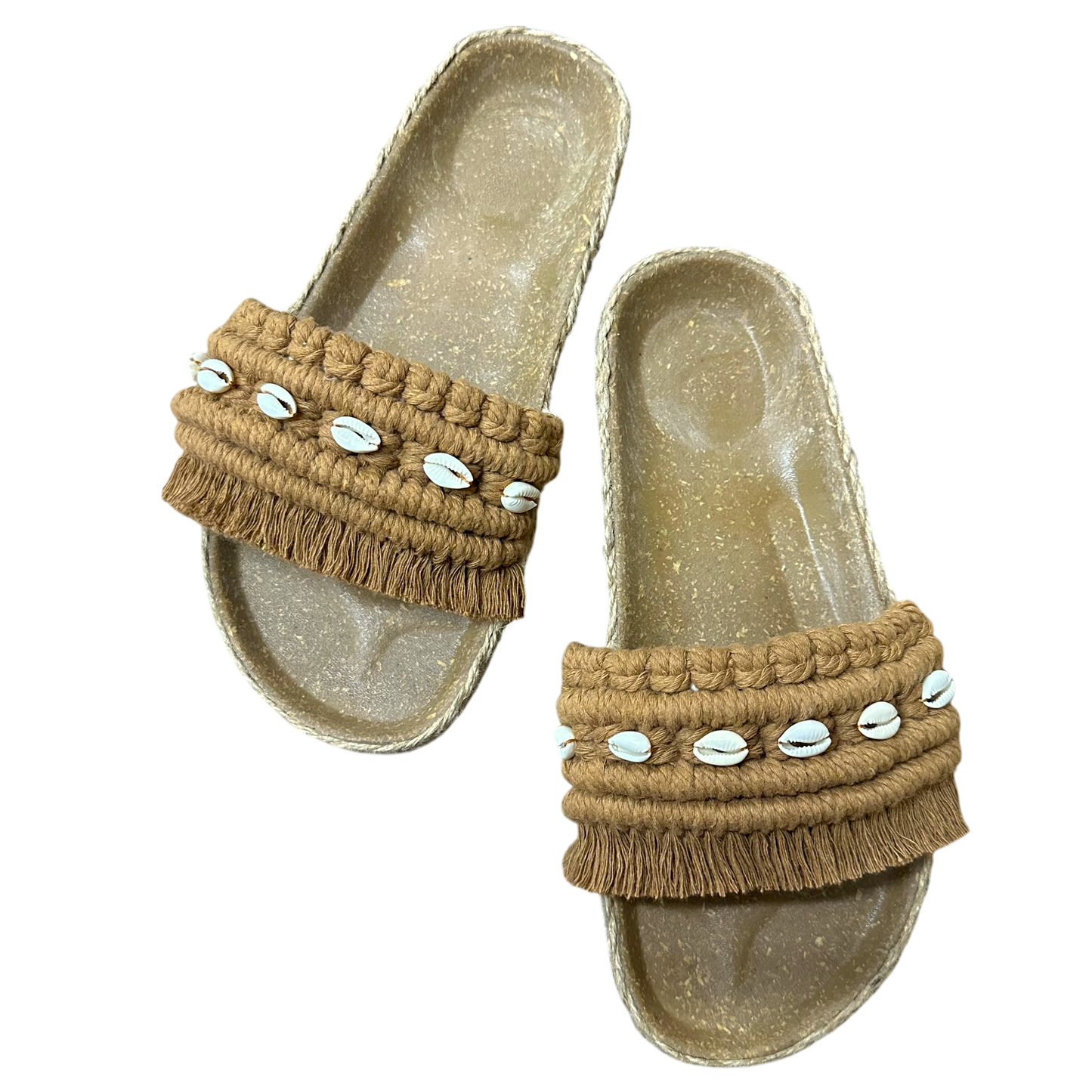 Bolinao Slides Burnt Caramel – Handmade Shell Accent Sandals (Birken Insole)