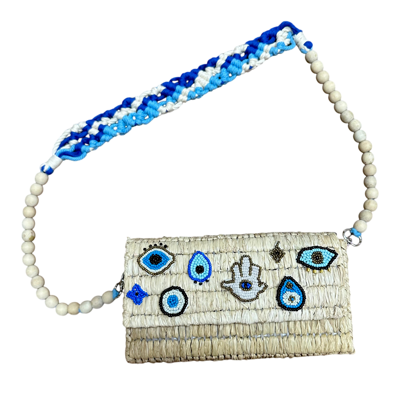 Evil Eye Raffia Box Bag (Natural Raffia)