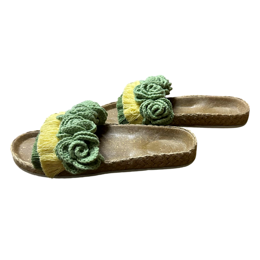 Mt. Banahaw Birken Style Sandals – Sage & Light Yellow Crochet Floral Slides | Handmade-Inspired Comfort Slides