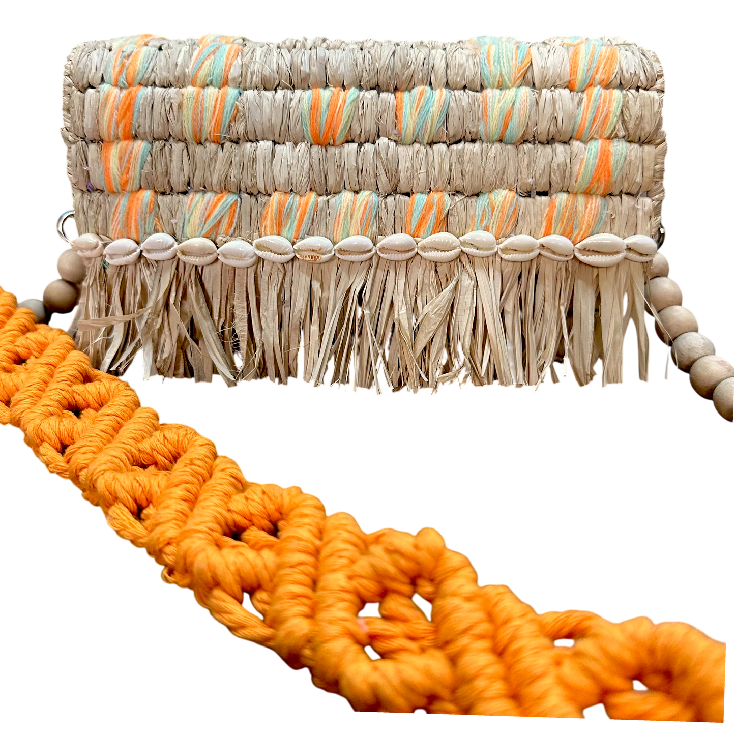 Tarangban  Raffia Sling Box Bag Orange