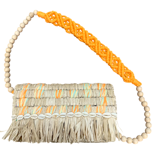 Tarangban  Raffia Sling Box Bag Orange