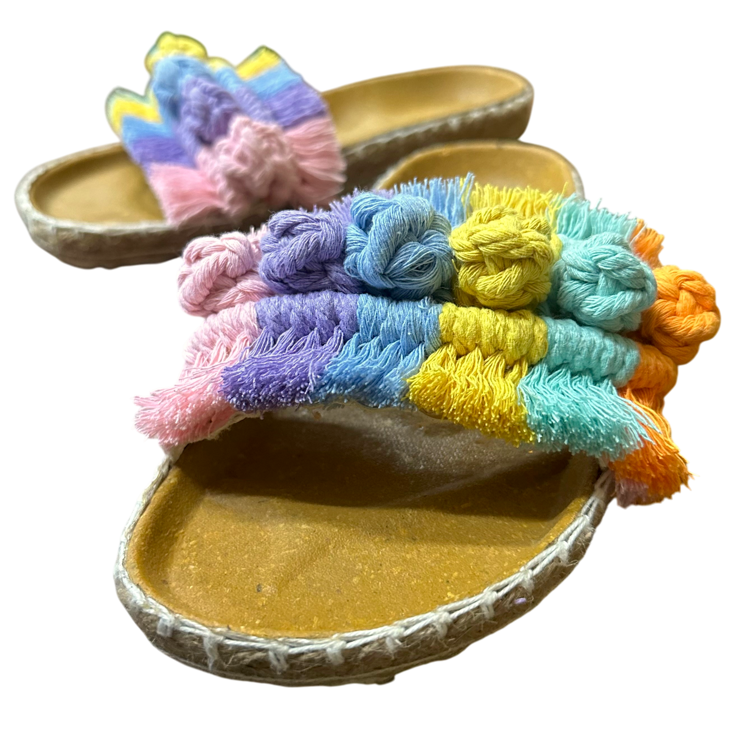 Phuket Birken Style Sandals – Pastel Rainbow Macramé Slides