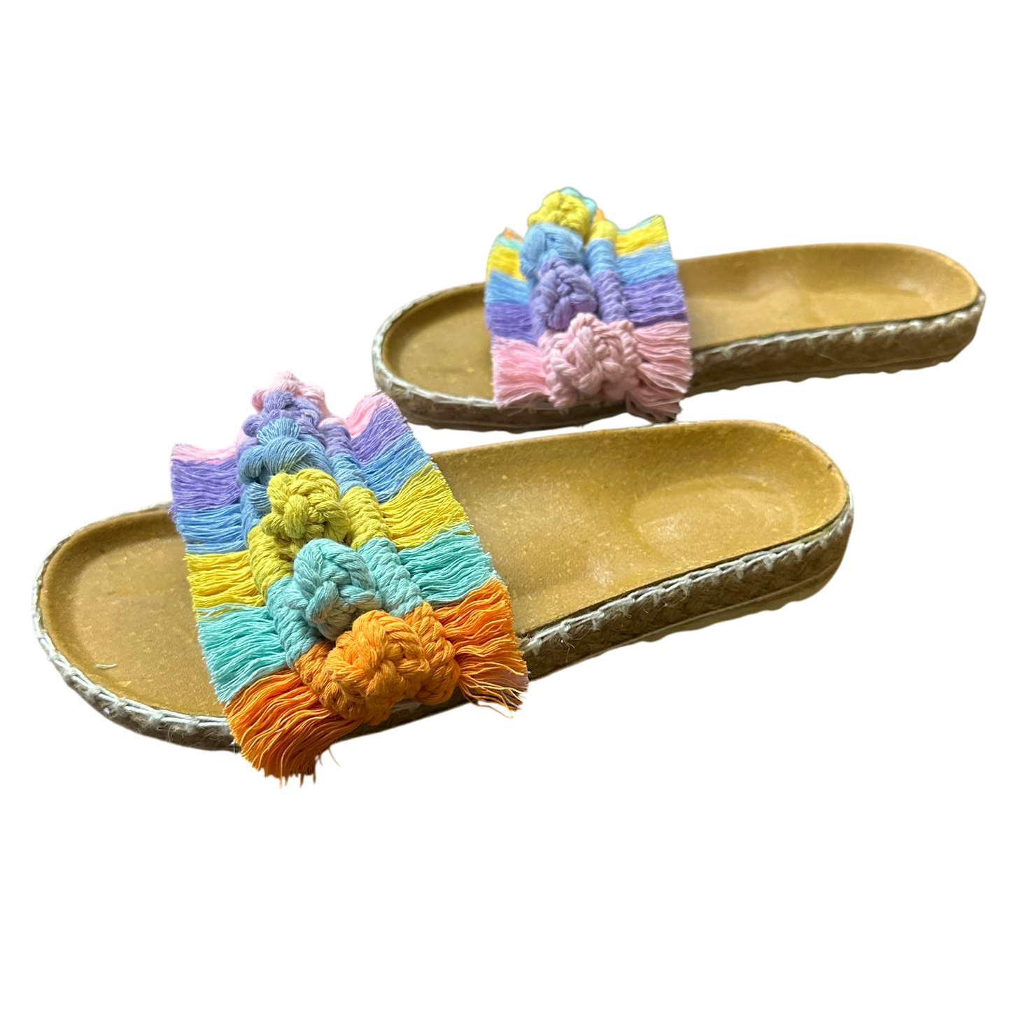 Phuket Birken Style Sandals – Pastel Rainbow Macramé Slides
