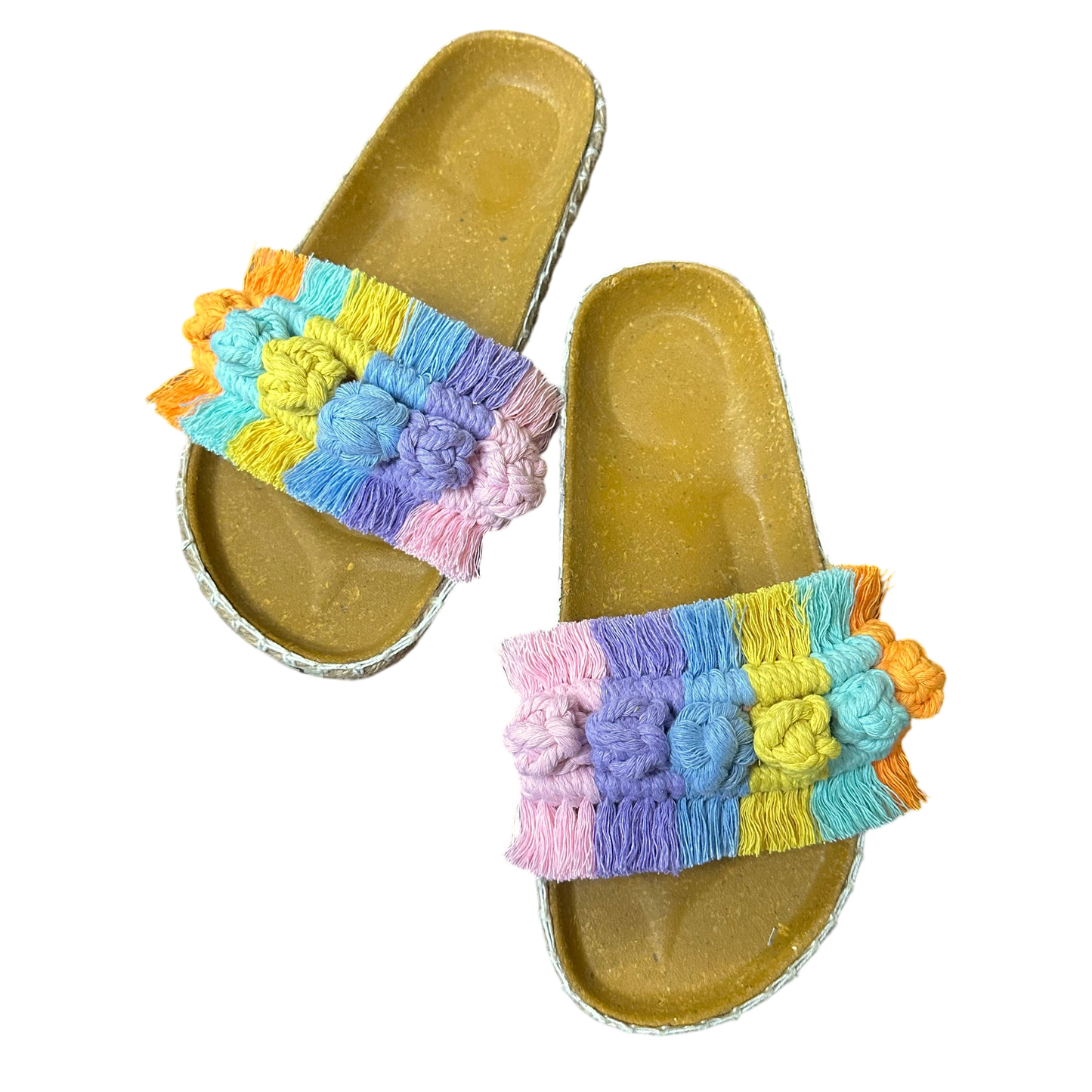 Phuket Birken Style Sandals – Pastel Rainbow Macramé Slides