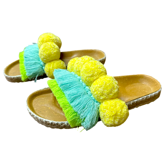 Santorini  Birken Slides – Colorful Fringe & Pom Pom Solacevibe  Sandals