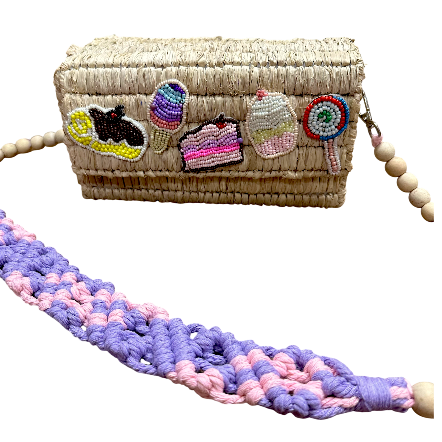 Sweets Raffia Box Bag (Natural Raffia)