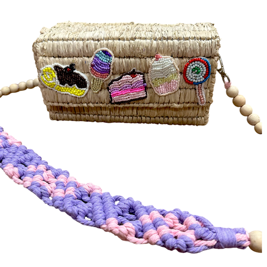 Sweets Raffia Box Bag (Natural Raffia)