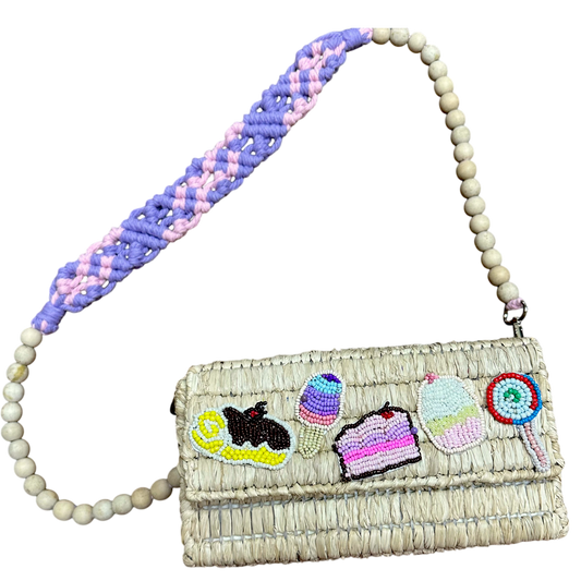 Sweets Raffia Box Bag (Natural Raffia)