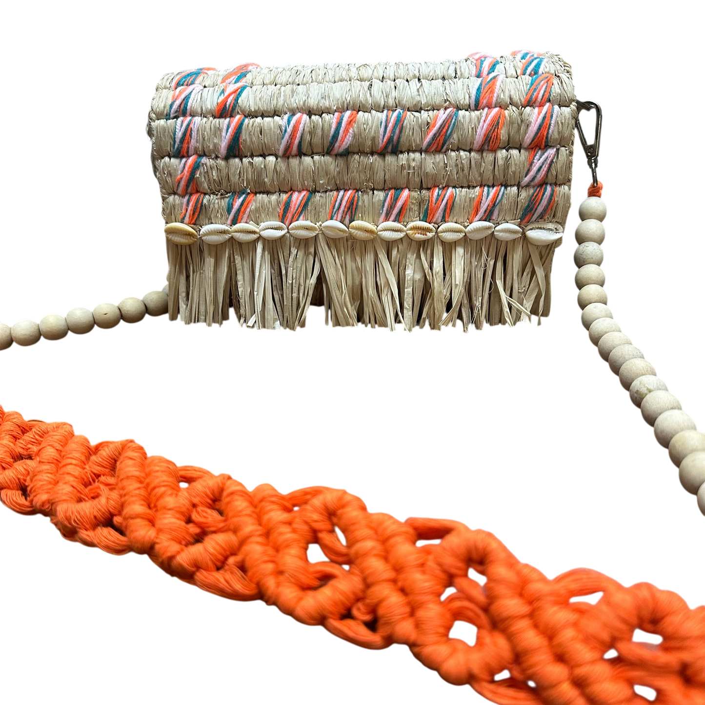 Tarangban  Raffia Sling Box Bag Tangerine