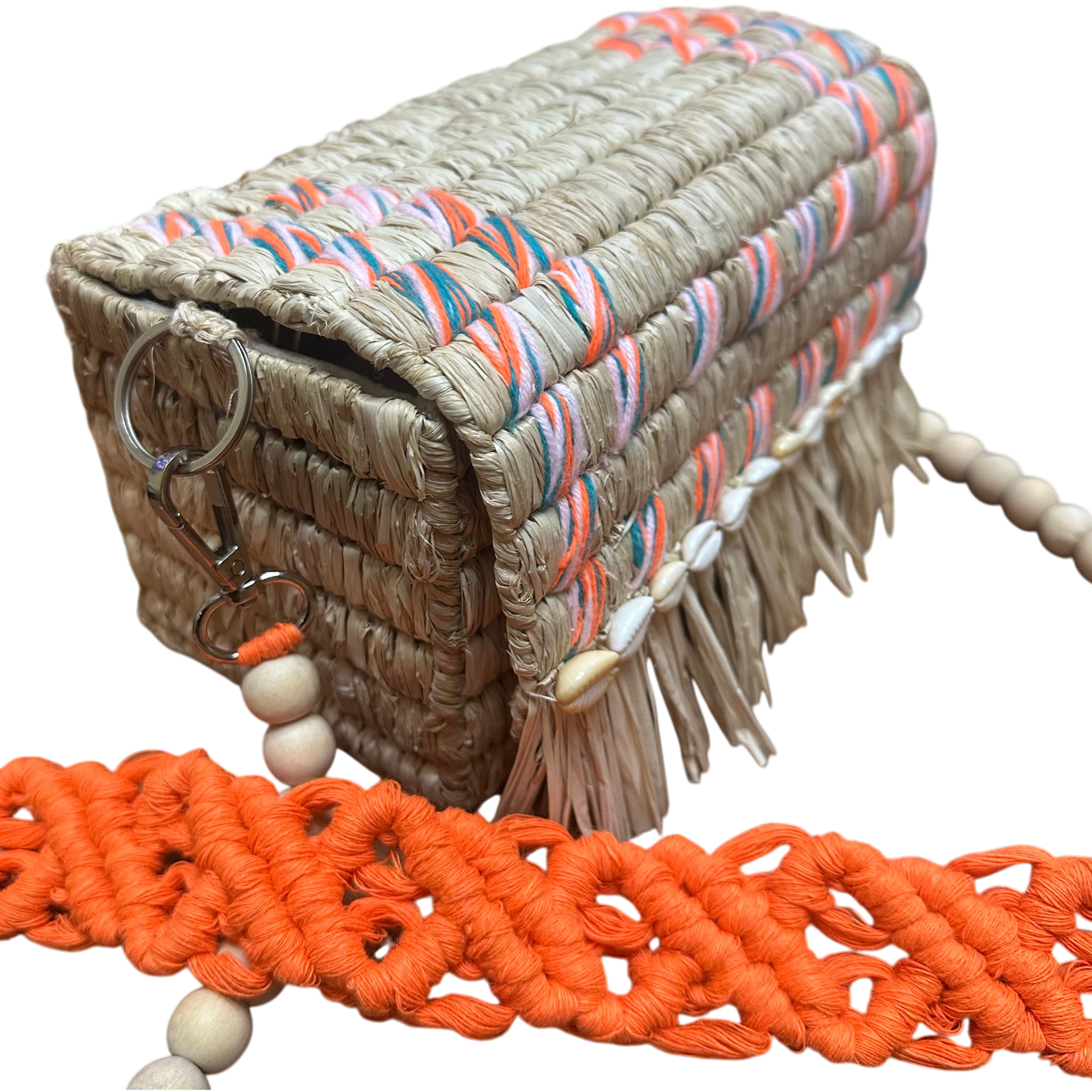 Tarangban  Raffia Sling Box Bag Tangerine