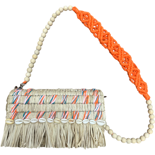 Tarangban  Raffia Sling Box Bag Tangerine