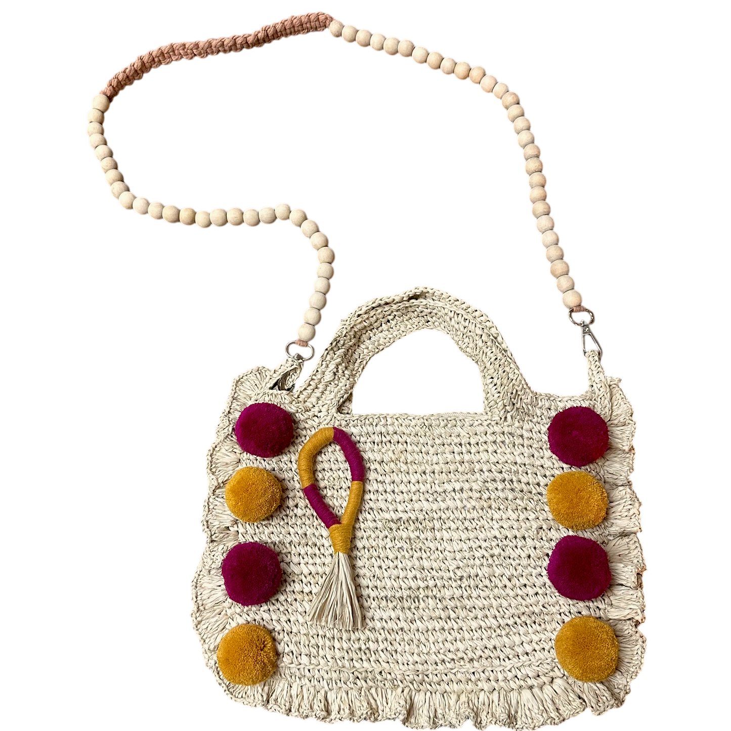 Asik-asik Fuchsia & Caramel brown Raffia Bag