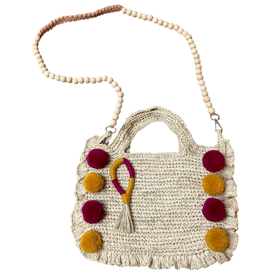 Asik-asik Fuchsia & Caramel brown Raffia Bag