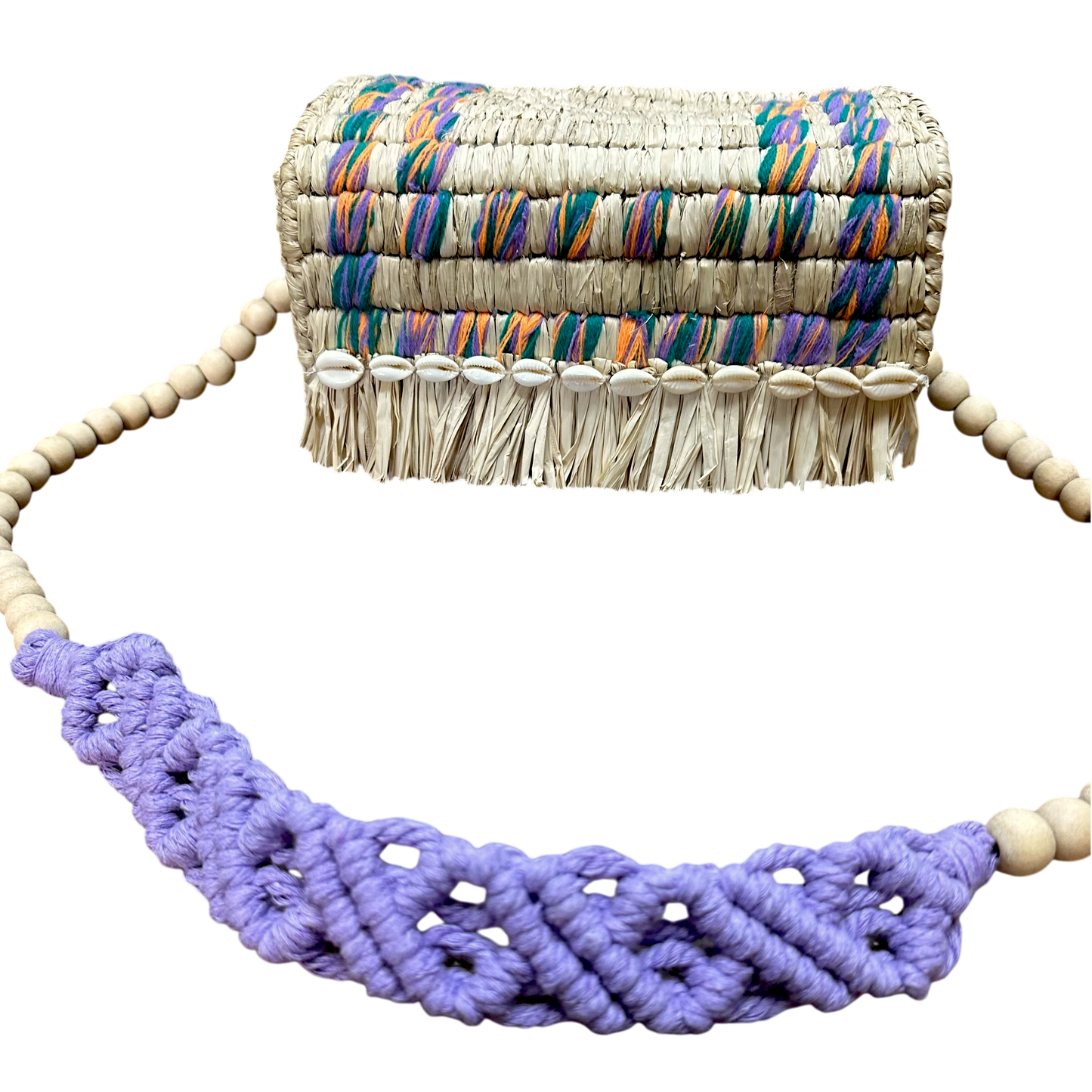 Tarangban  Raffia Sling Box Bag Lilac