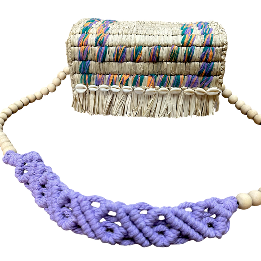 Tarangban  Raffia Sling Box Bag Lilac