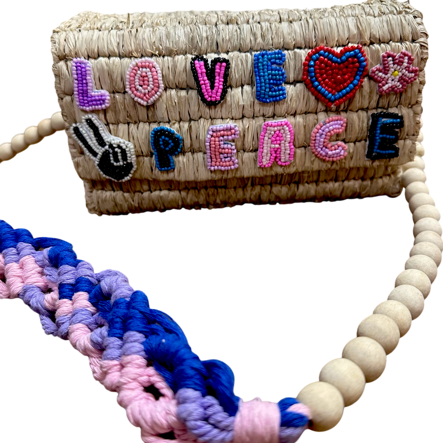 Love & Peace Raffia Box Bag (Natural Raffia)