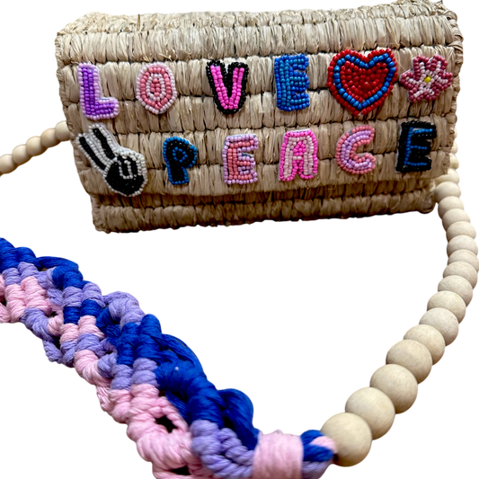Love & Peace Raffia Box Bag (Natural Raffia)
