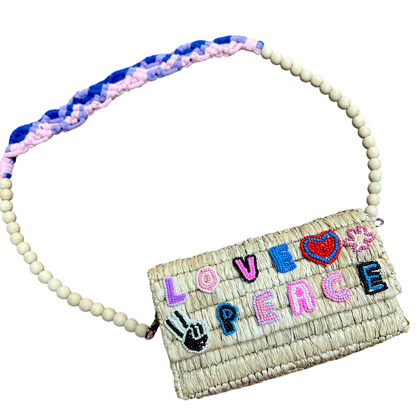 Love & Peace Raffia Box Bag (Natural Raffia)