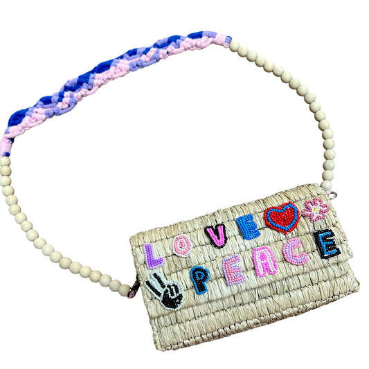 Love & Peace Raffia Box Bag (Natural Raffia)