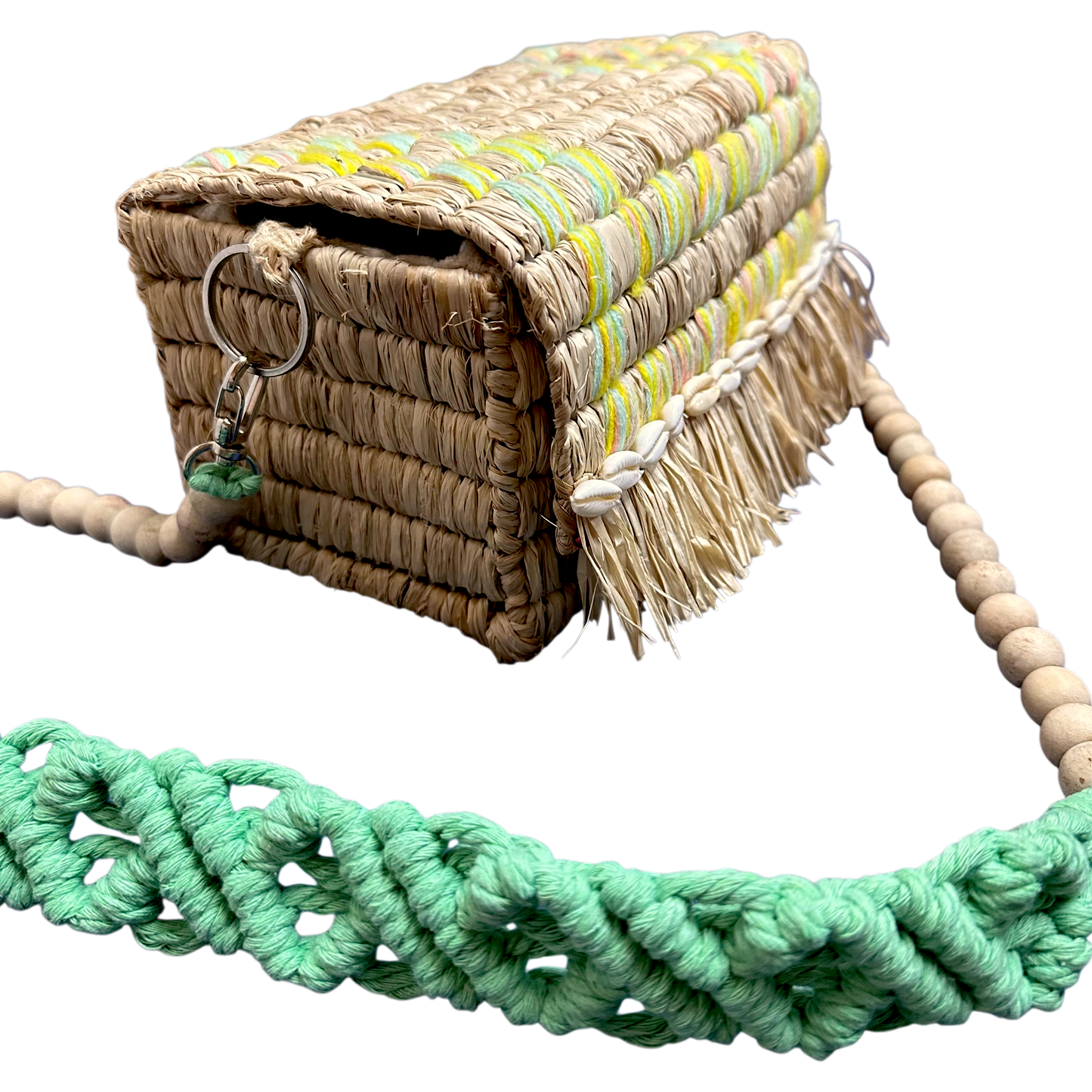 Tarangban  Raffia Sling Box Bag Mint