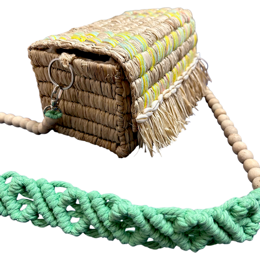 Tarangban  Raffia Sling Box Bag Mint