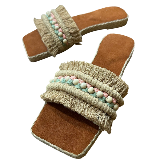 Nacpan Slides – Real Cowhide Leather with Pastel Barrel Accent & Natural Wood Beads