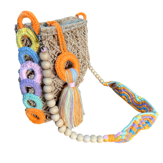 Abaca Mermaid Bag Colorful– Handmade Macramé Sling Bag with Tassel & Wooden Beads