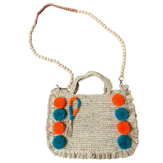 Asik-asik Teal & Tangerine Raffia Bag